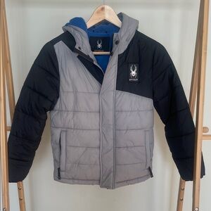 Spyder Two-Tone Puffer Jacket in Gray and Black